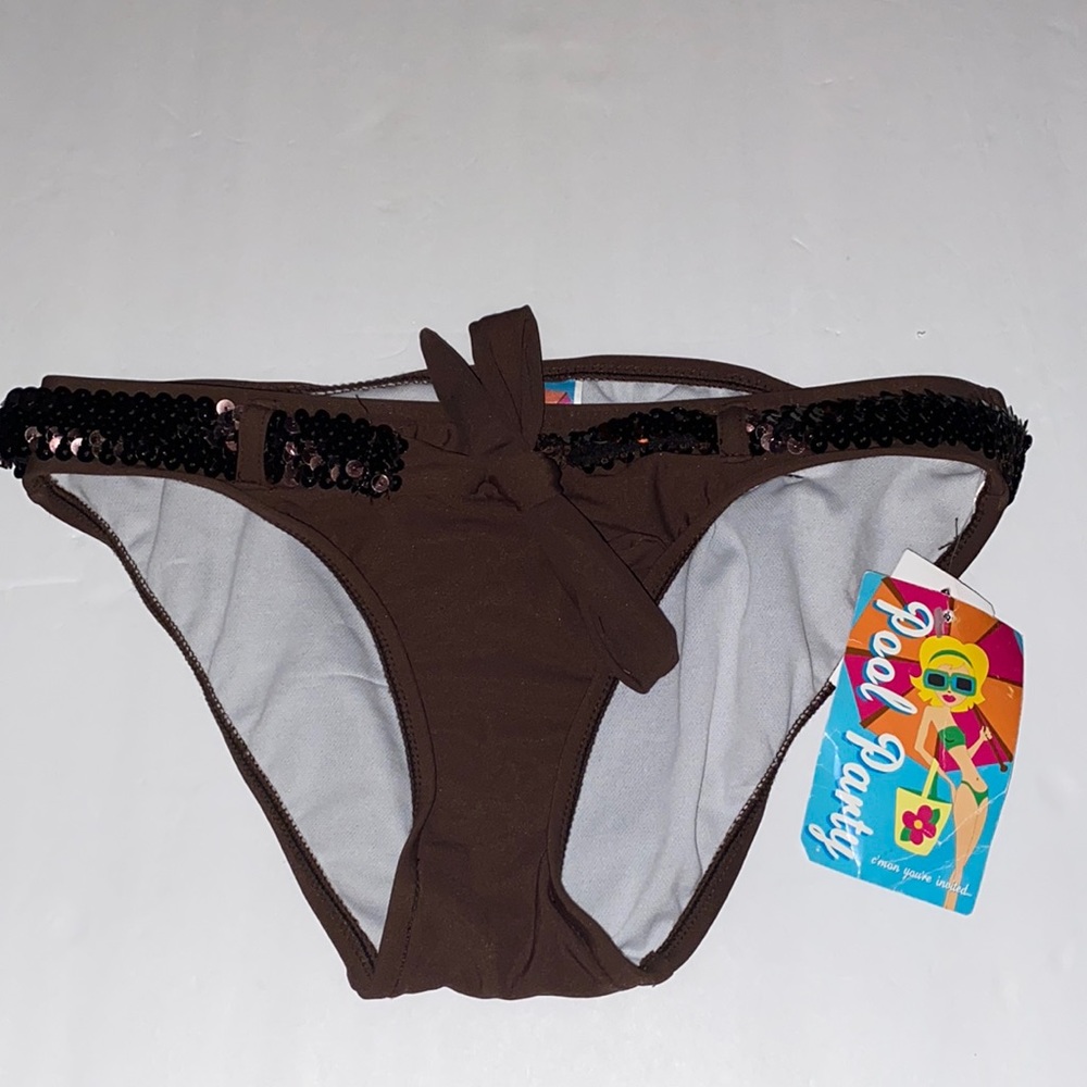 Pool Party Brown Sequin Belt Bikini bottoms Swimsuit Separates Small 4/25 New